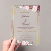 赤エレガントと金ゴールドのアクリル結婚式招待状 アクリル招待状 (インサイチュ (ポータブル))