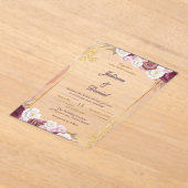 赤エレガントと金ゴールドのアクリル結婚式招待状 アクリル招待状 (レイダウン)