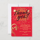赤エレガントと金ゴールドのカスタムウェディング サンキューカード (裏面)