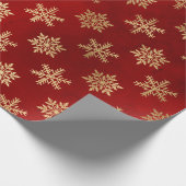 赤エレガントと金ゴールドのクリスマススノーフレークのパターン ラッピングペーパー (角)
