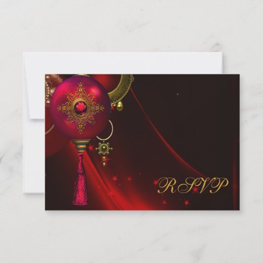 赤エレガントと金ゴールドのクリスマスパーティーRSVP 出欠カード (裏面)