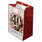 赤エレガントと金ゴールドのグリッターハイヒール40th誕生日 ミディアムペーパーバッグ (正面アングル)