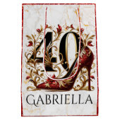 赤エレガントと金ゴールドのグリッターハイヒール40th誕生日 ミディアムペーパーバッグ (裏面)