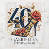 赤エレガントと金ゴールドのグリッターハイヒール40th誕生日 ワインラベル (シングルラベル)