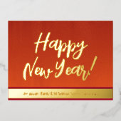 赤エレガントと金ゴールドのスクリプト新年おめでとう 箔シーズンポストカード (正面)