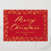 赤エレガントと金ゴールドのスノーフレーク非写真 箔シーズンカード (正面)