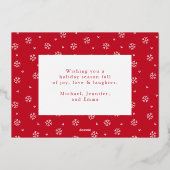 赤エレガントと金ゴールドのスノーフレーク非写真 箔シーズンカード (裏面)