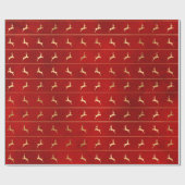 赤エレガントと金ゴールドのトナカイのパターン ラッピングペーパー (フラット)