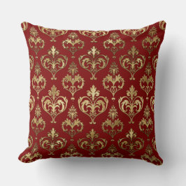 赤エレガントと金ゴールドのハートバレンタインズダマスク クッション