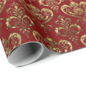 赤エレガントと金ゴールドのハートバレンタインズダマスク ラッピングペーパー (ロールコーナー)