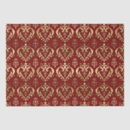 赤エレガントと金ゴールドのハートバレンタインズダマスク 薄葉紙