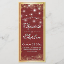 赤エレガントと金ゴールドのフローラフレーム結婚式 プログラム