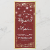 赤エレガントと金ゴールドのフローラフレーム結婚式 プログラム (正面)