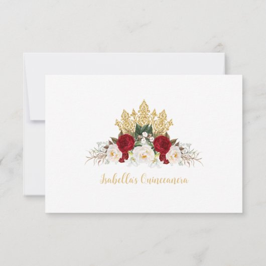 赤エレガントと金ゴールドのフローラ写真キンチェニェラ サンキューカード