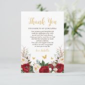 赤エレガントと金ゴールドのフローラ写真キンチェニェラ サンキューカード (スタンド正面)