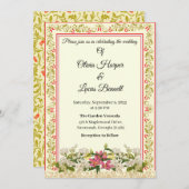 赤エレガントと金ゴールドのフローラ結婚式招待状 招待状 (正面/裏面)