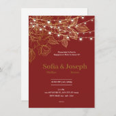 赤エレガントと金ゴールドの婚約 招待状 (正面/裏面)