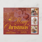 赤エレガントと金ゴールドの数々の写真のクラシッククリスマス シーズンポストカード (正面)