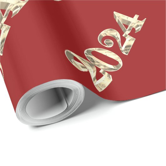 赤エレガントと金ゴールドの数字ハッピーニューイヤー2024 ラッピングペーパー (ロールコーナー)