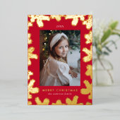 赤エレガントと金ゴールドの松の枠写真 箔シーズンカード (立ち正面)