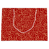 赤エレガントと金ゴールドの渦巻きパターン ラージペーパーバッグ (正面)