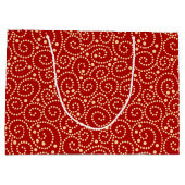 赤エレガントと金ゴールドの渦巻きパターン ラージペーパーバッグ (裏面)