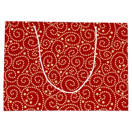 赤エレガントと金ゴールドの渦巻きパターン ラージペーパーバッグ (裏面)