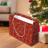 赤エレガントと金ゴールドの渦巻きパターン ラージペーパーバッグ