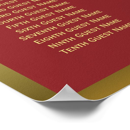 赤エレガントと金ゴールドの結婚座席表 ポスター (角)