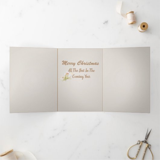 赤エレガントと金ゴールドの聖降誕祭を祝して 三つ折りクリスマスカード (内部)