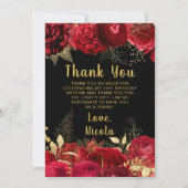 赤エレガントと金ゴールドの花の誕生日パーティー サンキューカード (正面)