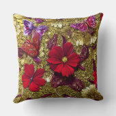 赤エレガントと金ゴールドの花パーソナライズされた名 クッション (裏面)