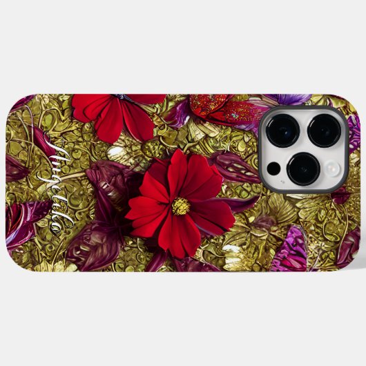 赤エレガントと金ゴールドの花パーソナライズされた名 Case-Mate iPhoneケース (裏面 (横))