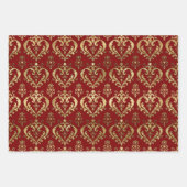 赤エレガントと金ゴールドの華美ハート ラッピングペーパーシート (正面3)