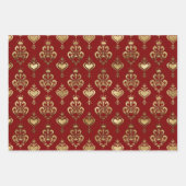 赤エレガントと金ゴールドの華美ハート ラッピングペーパーシート (正面2)