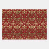 赤エレガントと金ゴールドの華美ハート ラッピングペーパーシート (正面)