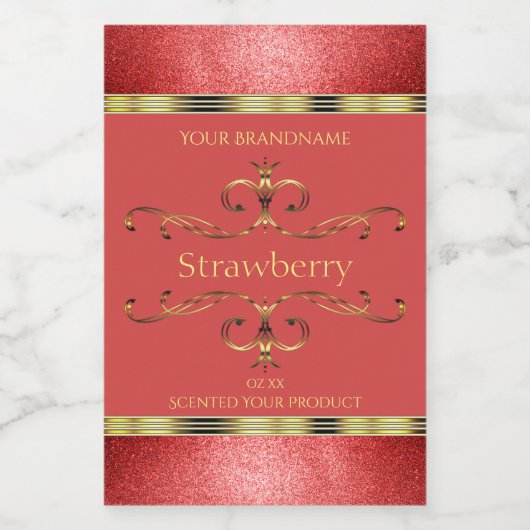 赤エレガントと金ゴールドの製品ラベルのグリッター縁ど フードラベル (シングルラベル)