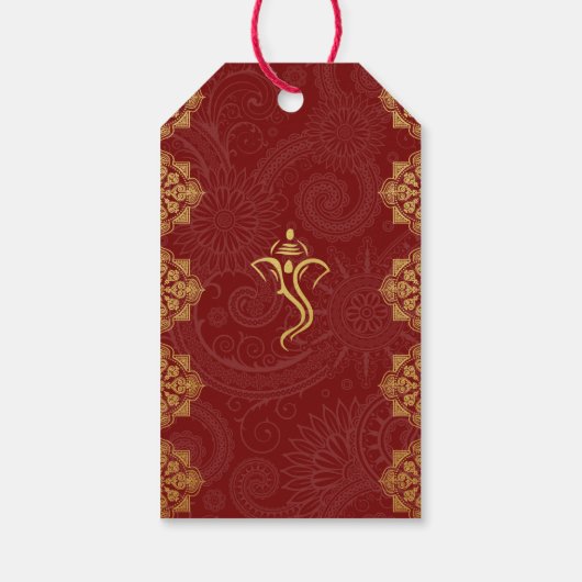 赤エレガントと金ゴールドガネーシャとヒンズー結婚教徒 ギフトタグ (裏面)