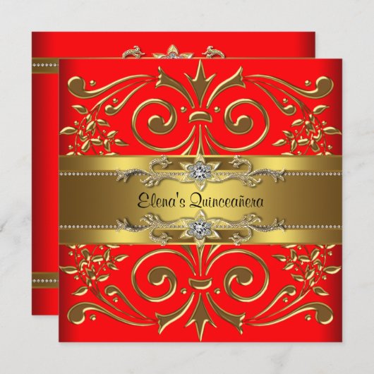 赤エレガントと金ゴールドキンセアニェラ招待状 招待状 (正面/裏面)