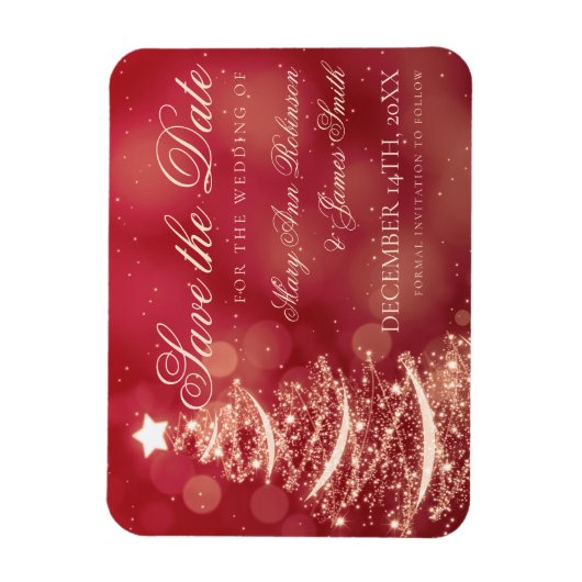 赤エレガントと金ゴールドクリスマス結婚式の日付を保存 マグネット (縦)