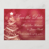 赤エレガントと金ゴールドクリスマス結婚式の日付を保存 案内ポストカード (正面)