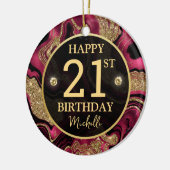 赤エレガントと金ゴールドグリッターアゲート誕生日 セラミックオーナメント (左)