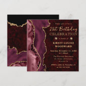 赤エレガントと金ゴールドグリッターアゲート21歳の誕生日 招待状 (正面/裏面)