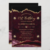 赤エレガントと金ゴールドグリッターアゲート21歳の誕生日 招待状 (正面/裏面)