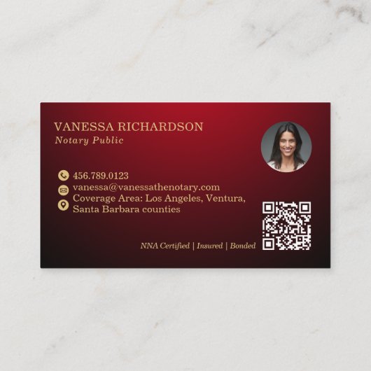 赤エレガントと金ゴールドスケルトン鍵モダン公証人QR 名刺 (裏面)