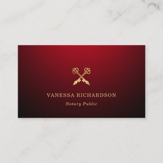 赤エレガントと金ゴールドスケルトン鍵モダン公証人QR 名刺 (正面)