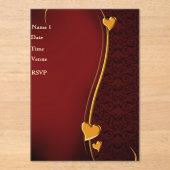 赤エレガントと金ゴールドハート結婚式招待状戻る アクリル招待状 (正面)