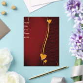 赤エレガントと金ゴールドハート結婚式招待状戻る アクリル招待状 (インサイチュ (ウェディング))