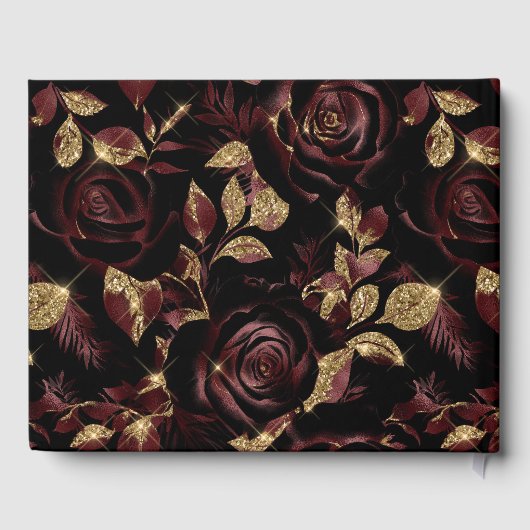 赤エレガントと金ゴールドバラのフローラ結婚 ゲストブック (裏面)