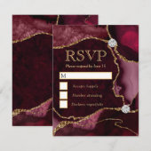 赤エレガントと金ゴールドフェイクグリッター大理石瑪瑙 出欠カード (正面/裏面)